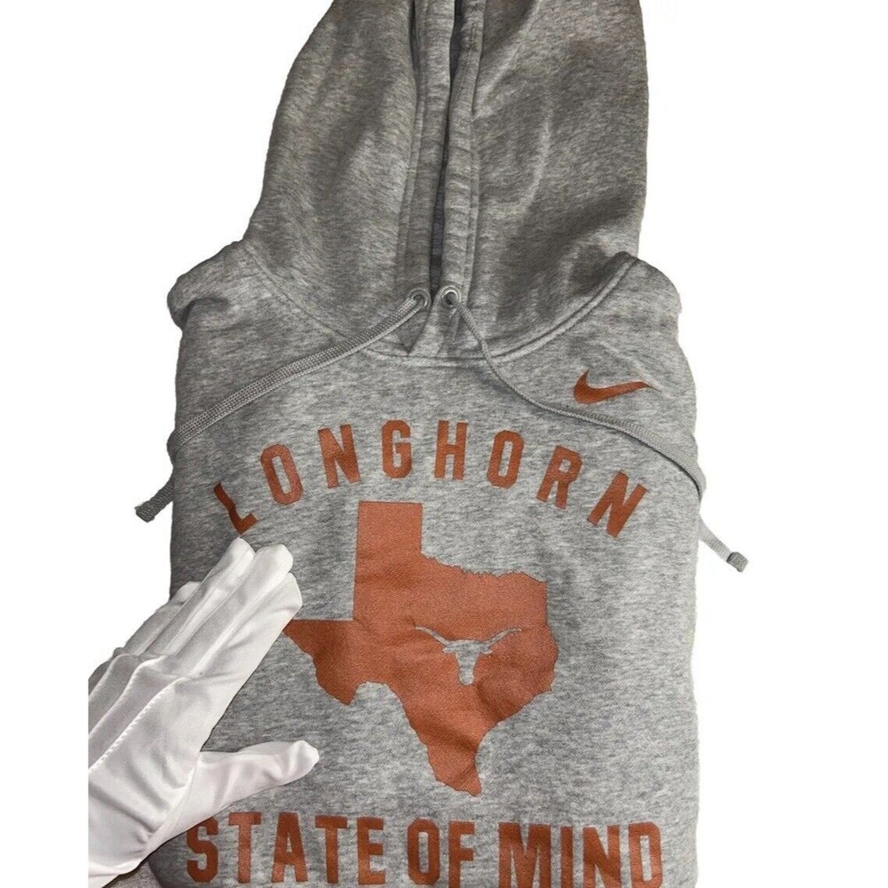 NIKE Dri Fit Gray University Of Texas Longhorns Classic Hooded Sweatshirt Large